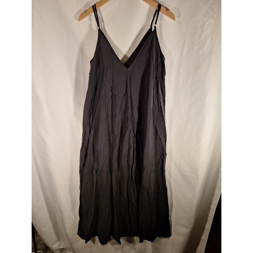 Zara Black V-Neck Maxi Slip Dress Relaxed Fit Spaghetti Strap S